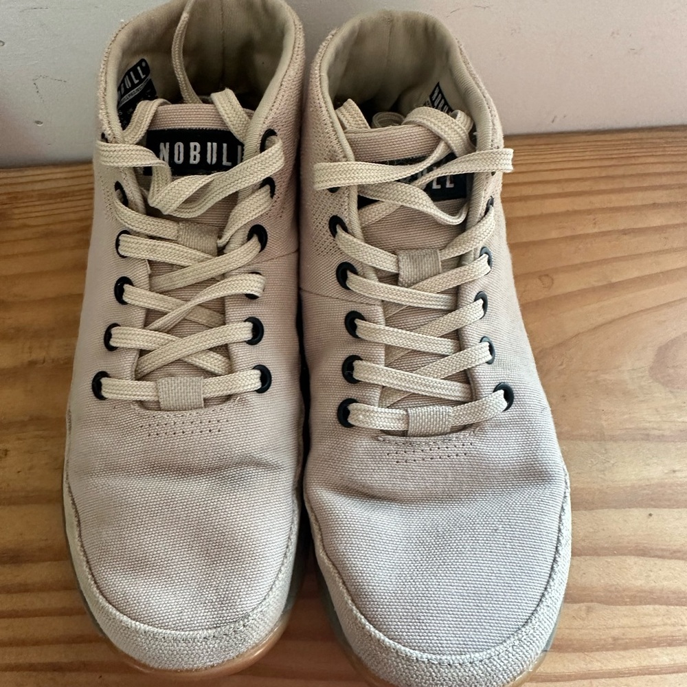 Nobull canvas shoes, taupe color.  A few scuffs but overall great condition